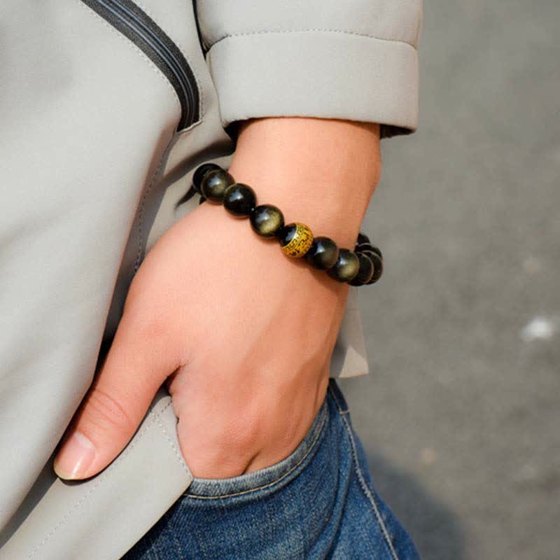 Chinese Zodiac Natal mystic zen Gold Sheen Obsidian Wealth Protection Bracelet