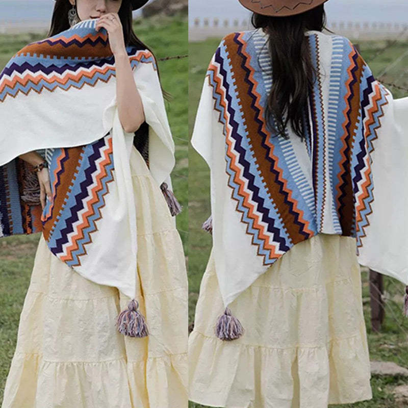 Tibetan Colorful Striped Shawl Tassels Cozy Warm Travel Scarf Wrap