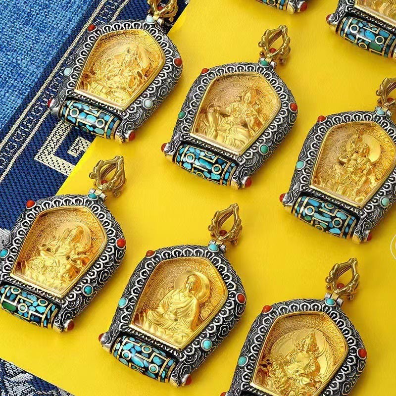 Tibet Chinese Zodiac Natal mystic zen Thangka Prosperity Rotatable Dzi Bead Necklace Pendant