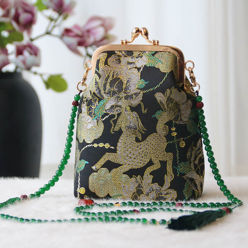 Retro Chinese Embroidery Pearl Chain Crossbody Bag Shoudler Bag