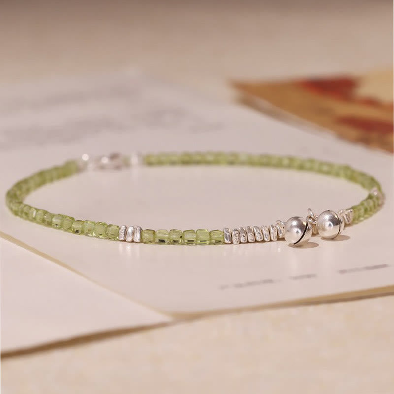 925 Sterling Silver Peridot Square Beads Peace Anklet