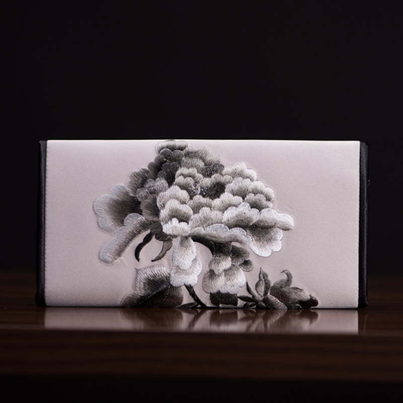 Peony Flower Su Embroidery Journey Shopping Long Purse Handbag