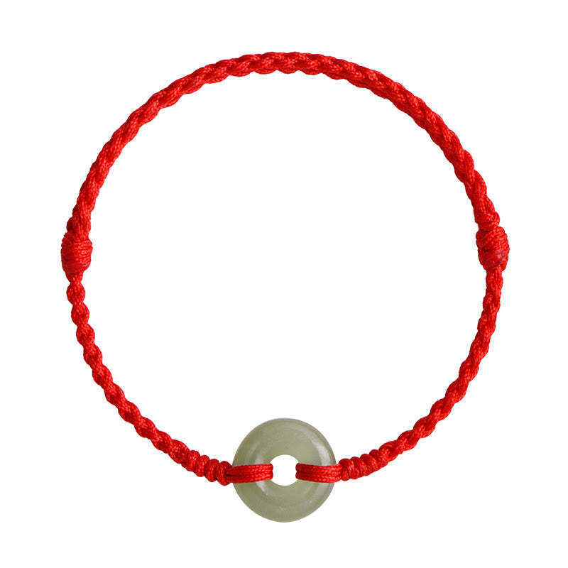 Natural Hetian Jade Peace Buckle Protection Luck Braided Bracelet Anklet