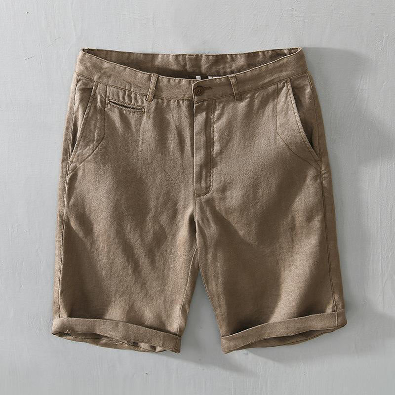 Solid Color Drawstring Cropped Linen Men's Shorts With Pockets