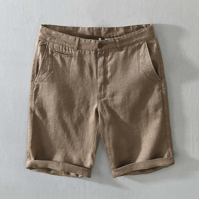 Solid Color Drawstring Cropped Linen Men's Shorts With Pockets