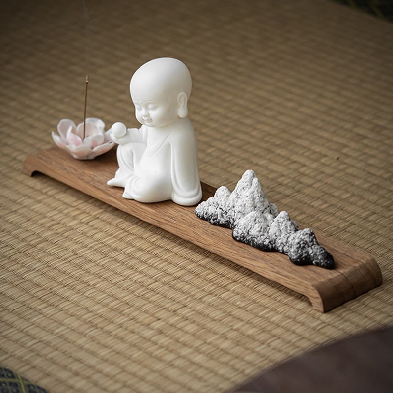 Lotus Flower Tathagata Kwan Yin Avalokitesvara Ksitigarbha Meditation Ceramic Stick Incense Burner Decoration