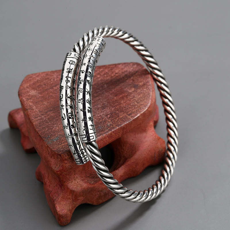 Retro Heart Sutra Twisted Design Pattern Balance Bracelet Bangle