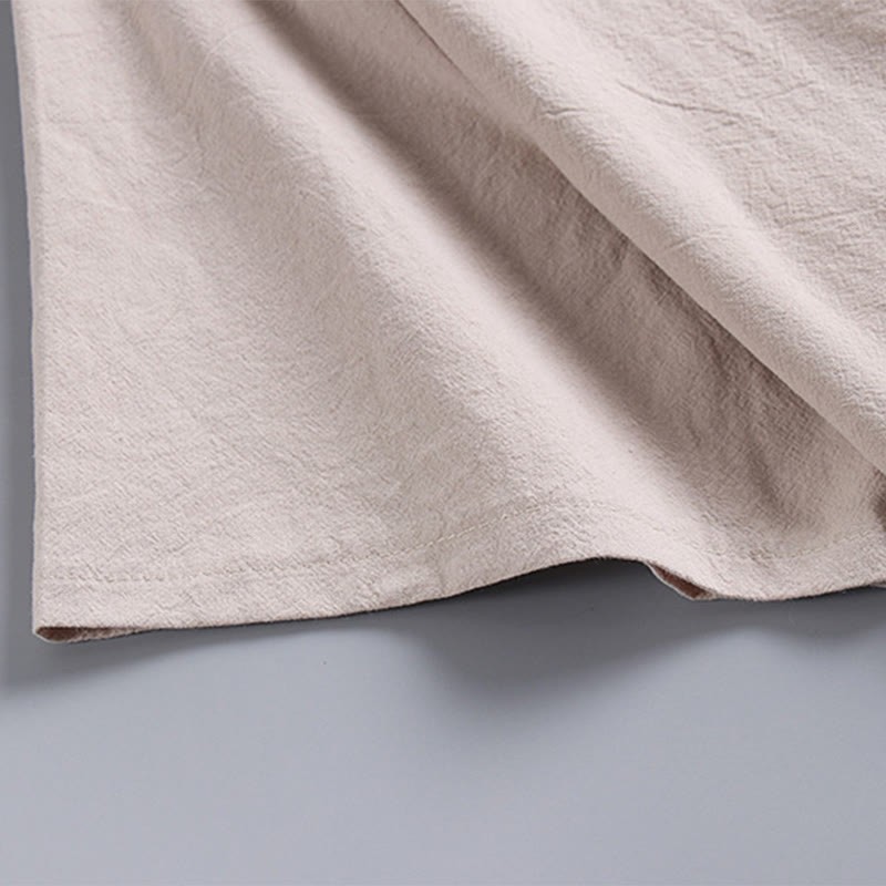 Loose Men's T-Shirt Solid Color Top Short Sleeve V Collar Breathable Linen Shirt