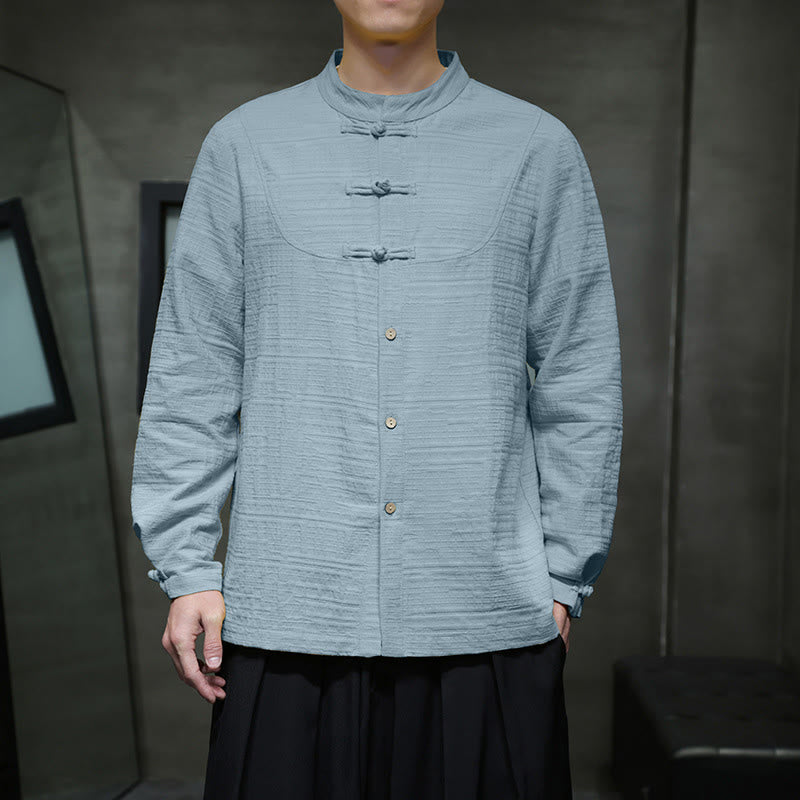 Solid Color Half Frog-button Tang Suit Cotton Linen Men's Jacket Shirt