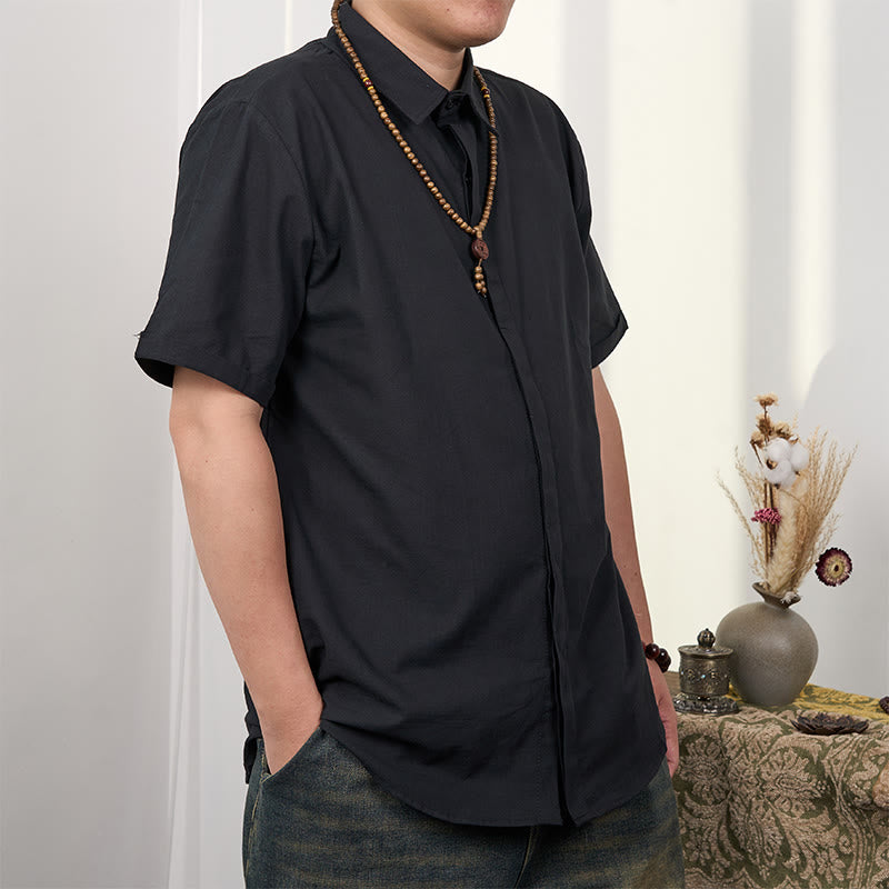 Men's Short Sleeve Button Casual Cotton Linen Shirt
