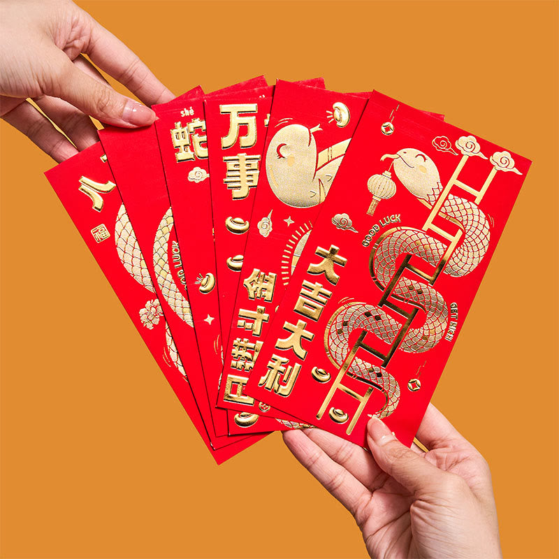 6Pcs Red Envelope Year Of The Snake Design Lucky Money Envelopes Good Luck 2025 Chinese New Year