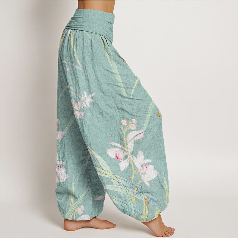 Weeds Plant Wilting Flowers Pattern Women's Elastic Waist Harem Pants