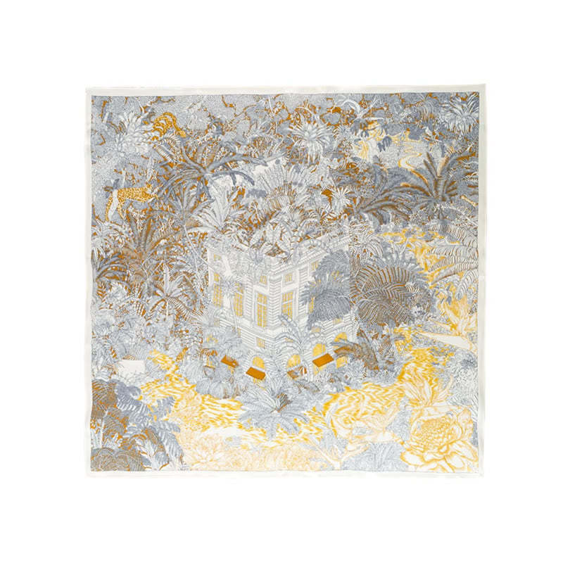 Jungle Oil Painting Auspicious Clouds 100% Mulberry Silk Scarf Premium Grade 6A Double-sided Silk Neck Scarf