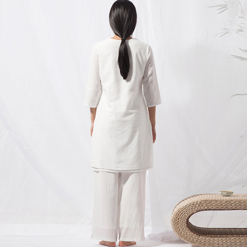 2Pcs Tai Chi Meditation Yoga Cotton Clothing Top Pants Women's Set