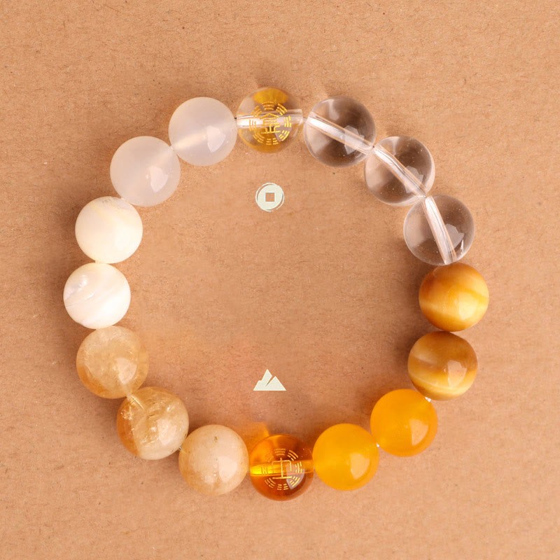 Five Elements Various Agate Crystal Black Onyx Green Chalcedony Aquamarine Wisdom Bracelet