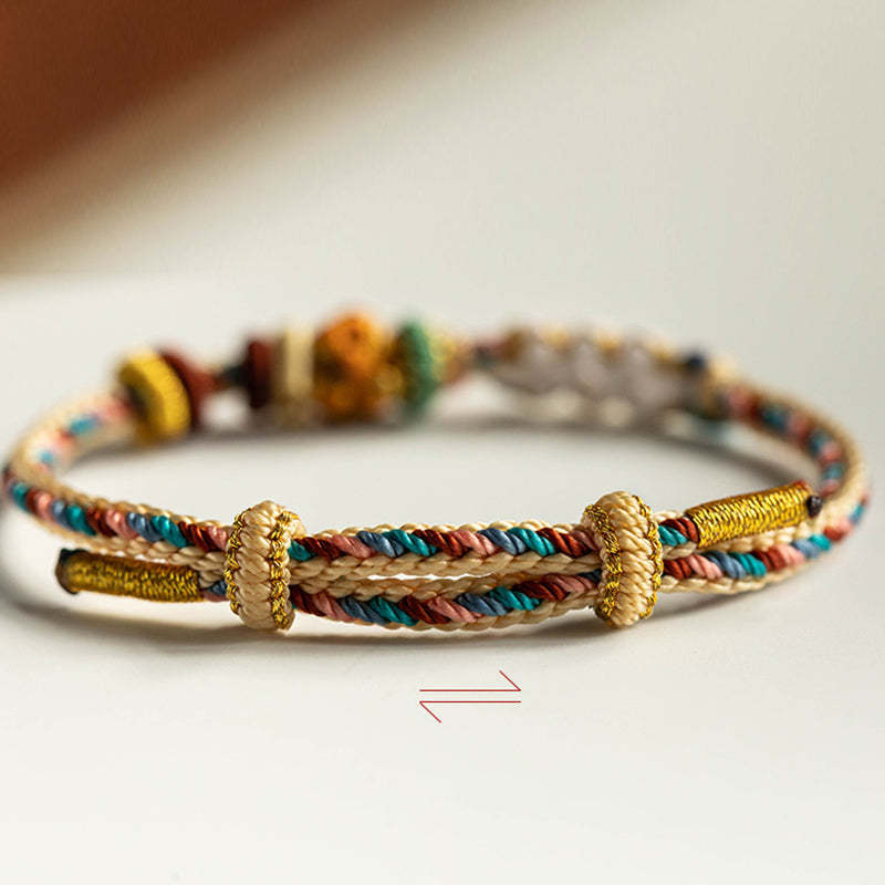 Handmade Dunhuang Color Peach Blossom Pattern Braid String Bracelet