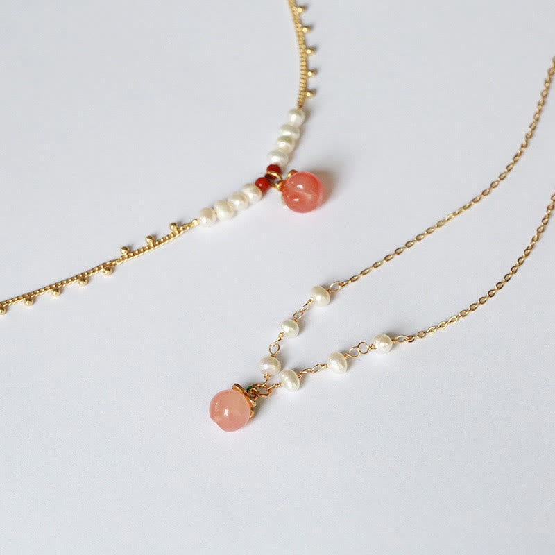 Gold-plated Copper Natural Yanyuan Agate Pearl Positive Necklace Pendant Bracelet Earrings Set