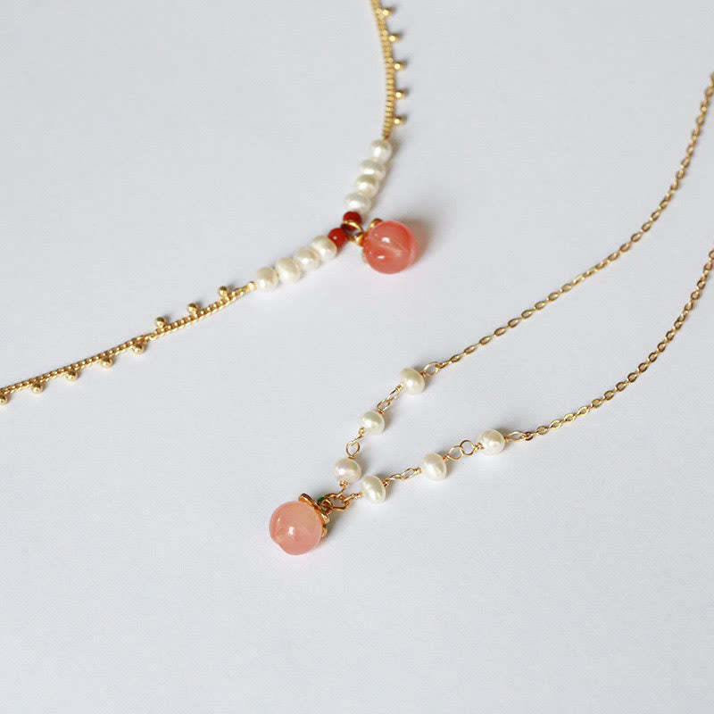 Gold-plated Copper Natural Yanyuan Agate Pearl Positive Necklace Pendant Bracelet Earrings Set