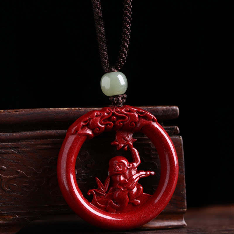 Chinese Zodiac Cinnabar Hetian Jade Peace Buckle Calm Necklace Pendant