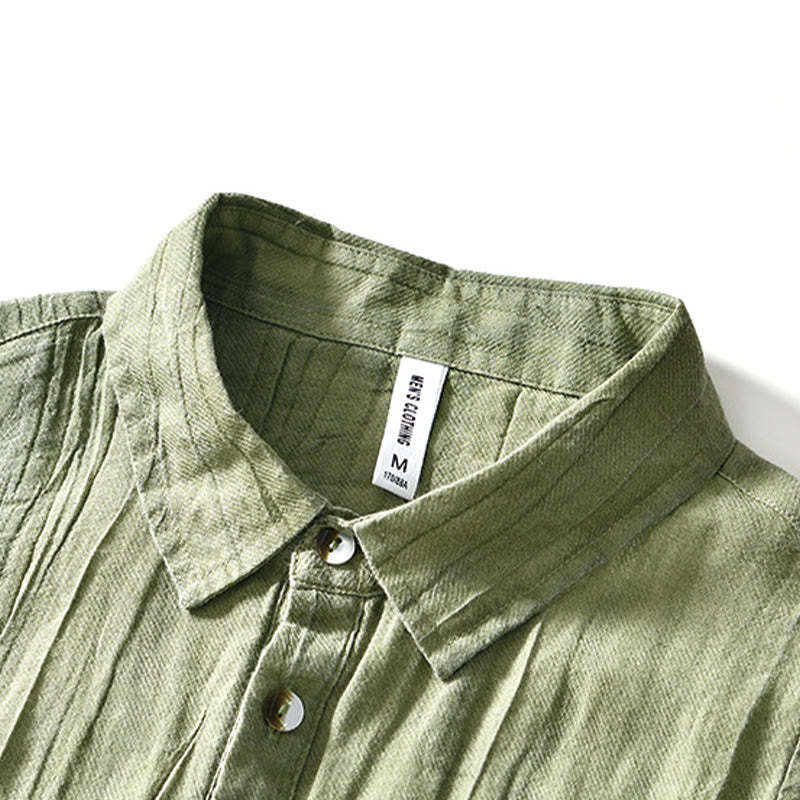 Causal Plain Lapel Ramie Linen Half Button Men's Shirt
