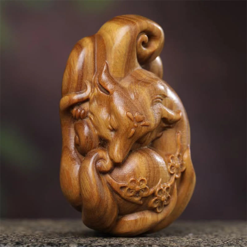 Mini Nine-Tailed Fox Green Sandalwood Peace Decoration Car Hanging Decoration
