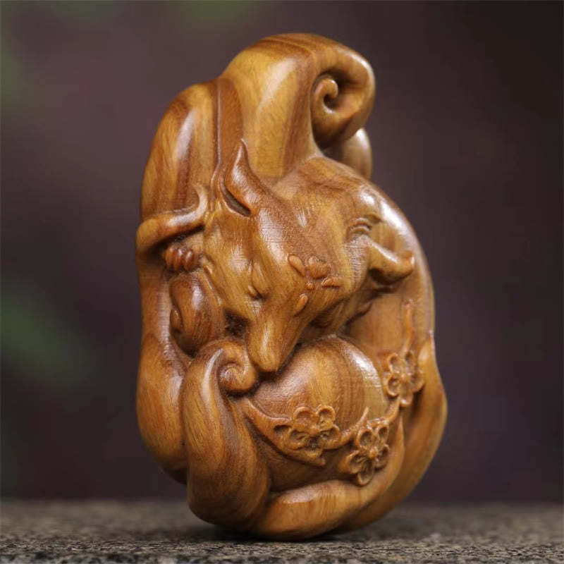 Mini Nine-Tailed Fox Green Sandalwood Peace Decoration Car Hanging Decoration