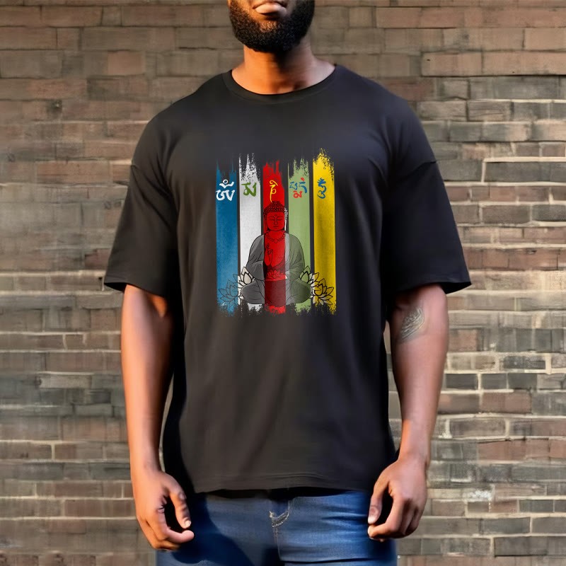 Six True Words 'Om Mani Padme Hum' mystic zen Sitting With Lotus Cotton Tee T-shirt