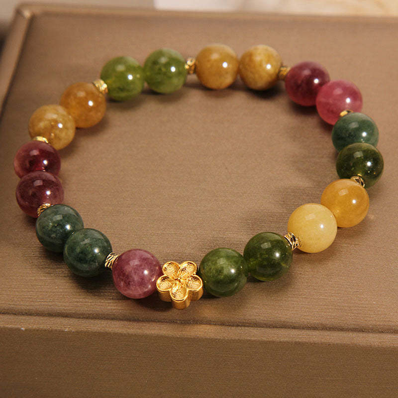 Natural Colorful Tourmaline Golden Flower Positive Bracelet