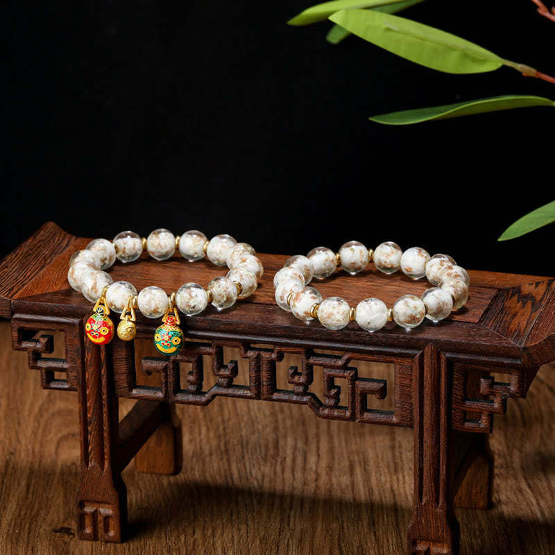 Gold Swallowing Beast Family Charm Luminous Fluorescent Liuli Glass Bead Success Bracelet