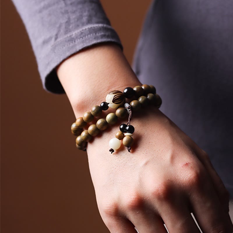 Green Sandalwood Bodhi Seed Lotus Soothing Double Wrap Bracelet