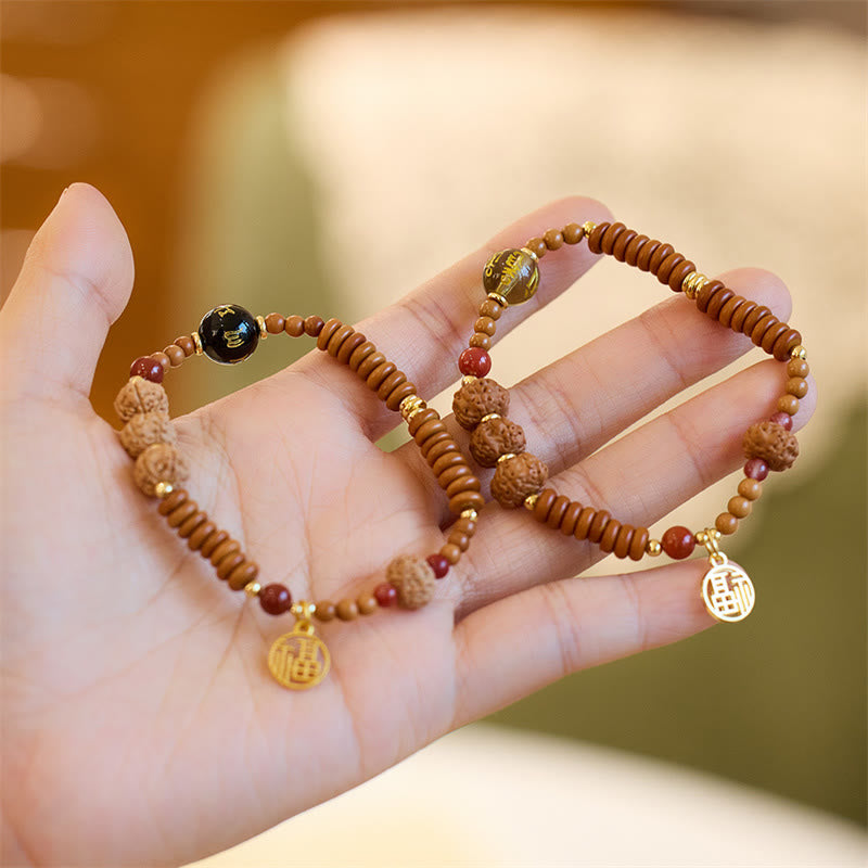 Tibetan Bodhi Seed Black Onyx Smoky Quartz Om Mani Padme Hum Fu Character Wealth Bracelet