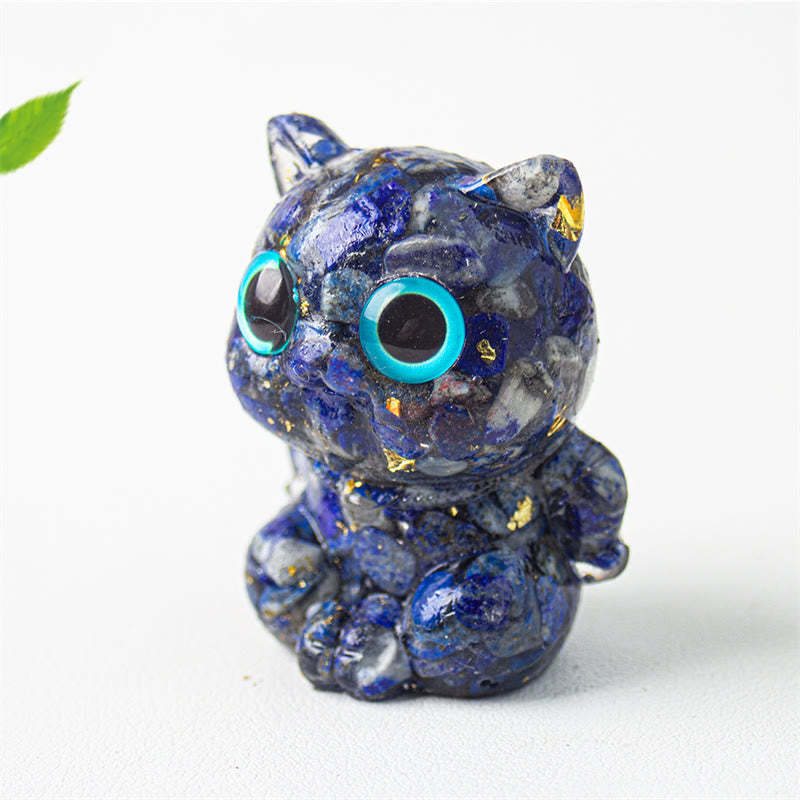Cute Cat Lazurite Amethyst Black Obsidian Aquamarine Crystal Resin Positive Home Decoration