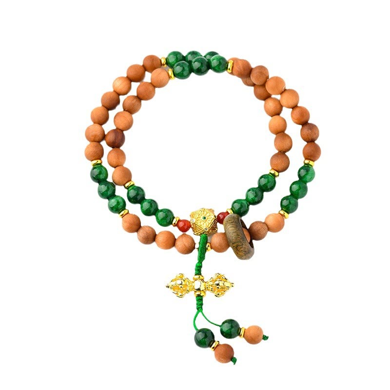 Sandalwood Wood Bead Tibet Dorje Vajra  Double Twisted Design Protection Healing Bracelet