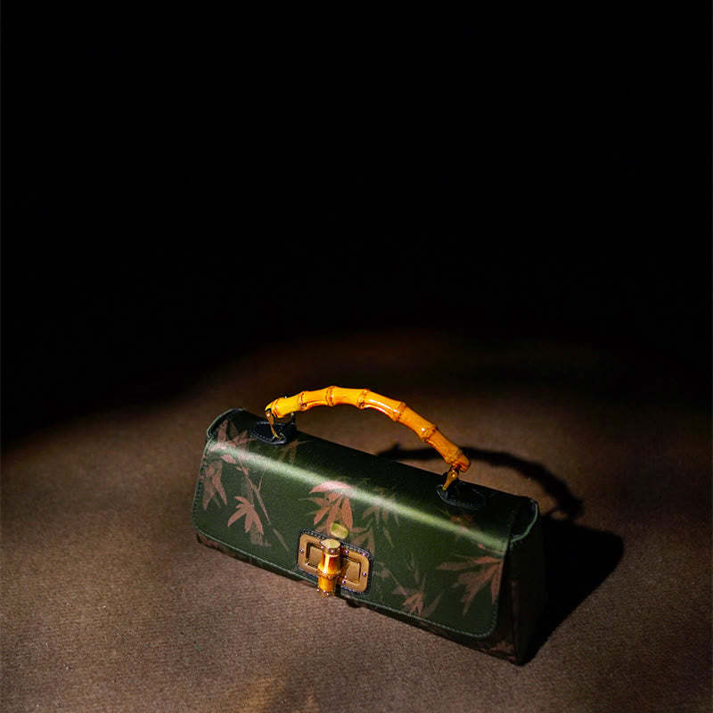 Leaves Branches Bamboo Handle Metal Chain Crossbody Bag Hangbags