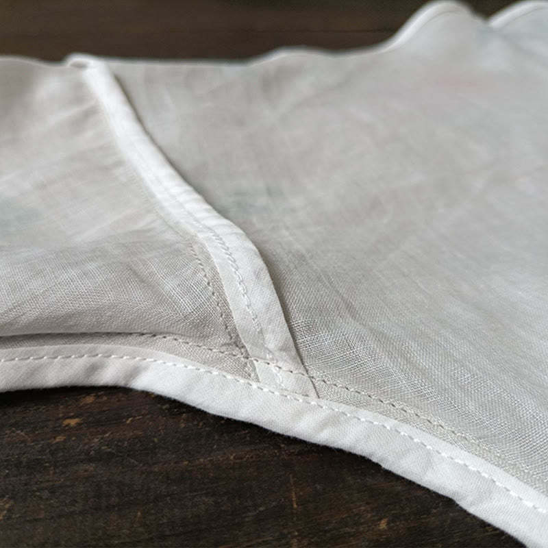 White Red Flowers Green Leaves Frog-Button Long Sleeve Ramie Linen Jacket Shirt