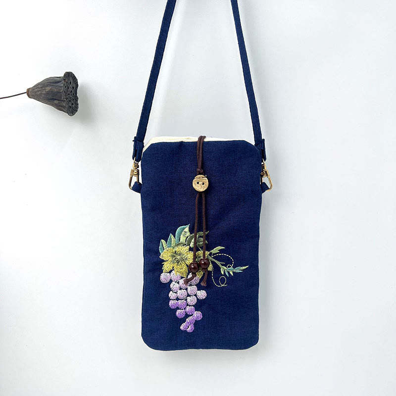 Small Embroidered Flowers Crossbody Bag Shoulder Bag Cellphone Bag 11*20cm