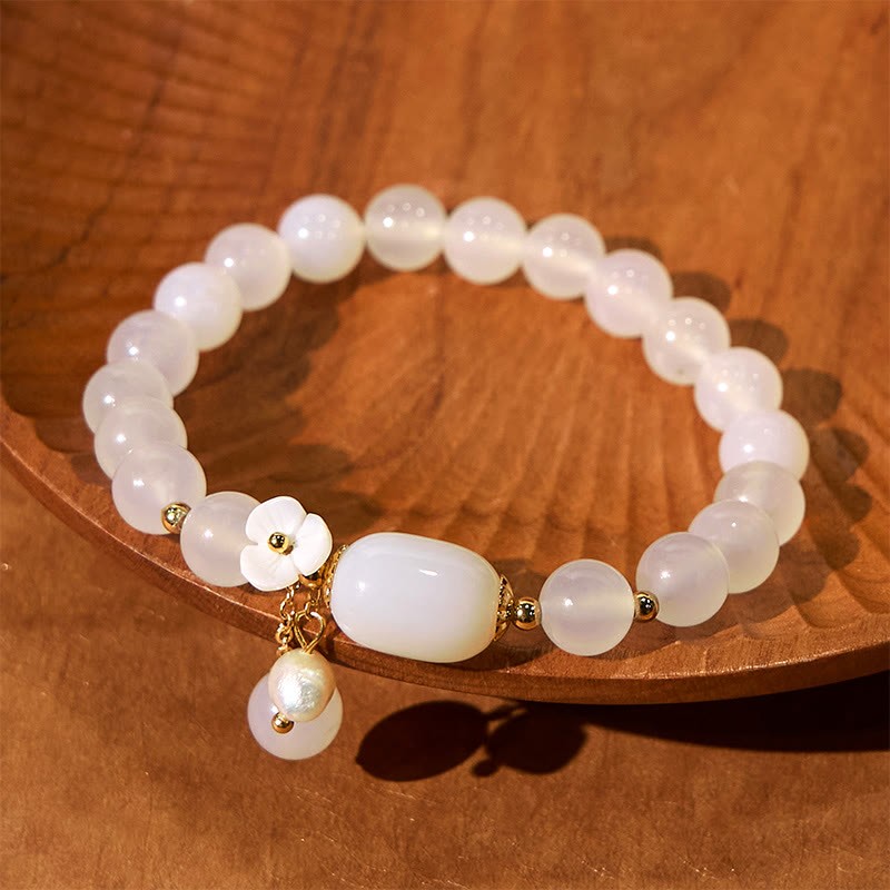 White Agate Pearl Flower Luck Bracelet