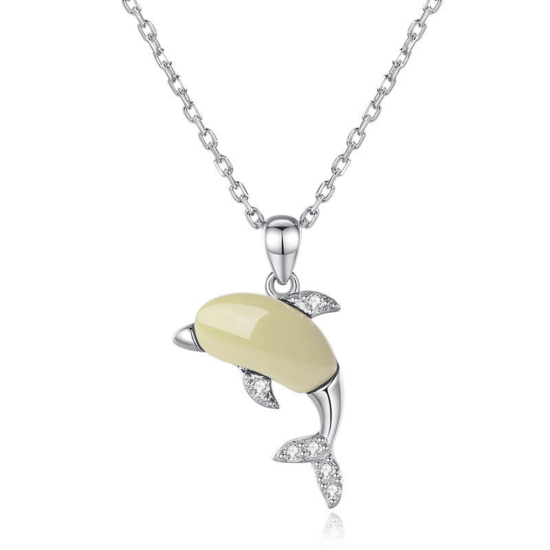 925 Sterling Silver Cute Dolphin Hetian Jade Red Agate Luck Necklace Pendant Ring Earrings Set