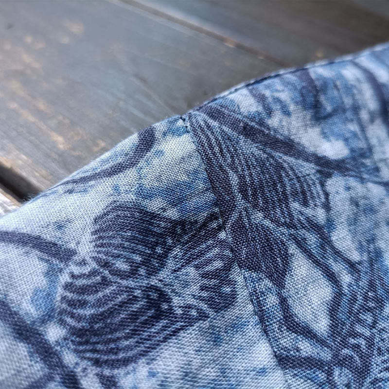 Retro Blue White Flowers Frog-Button Design Long Sleeve Ramie Linen Jacket Shirt