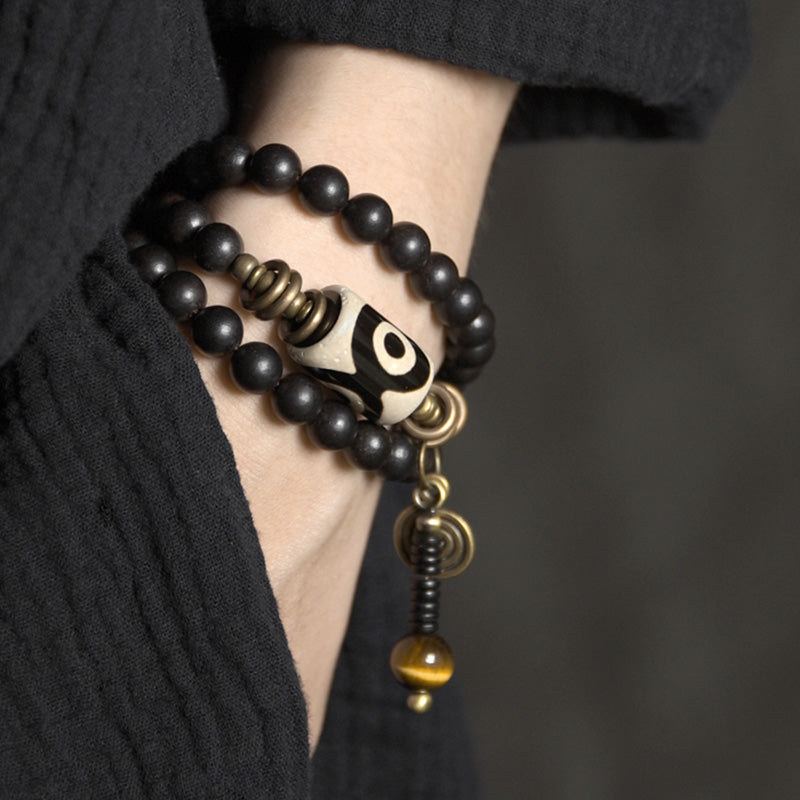 Ebony Wood Dzi Bead Copper Protection Couple Bracelet