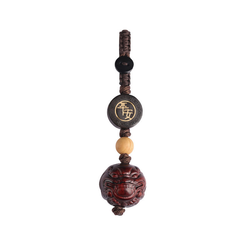 Small Leaf Red Sandalwood PiXiu Safe and Well Protection Key Chain