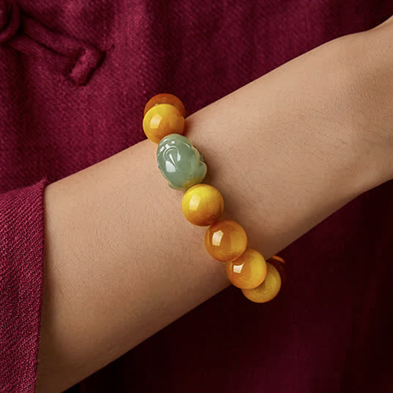 Chinese Zodiac Natal mystic zen Tiger Eye Pixiu Jade Protection Bracelet