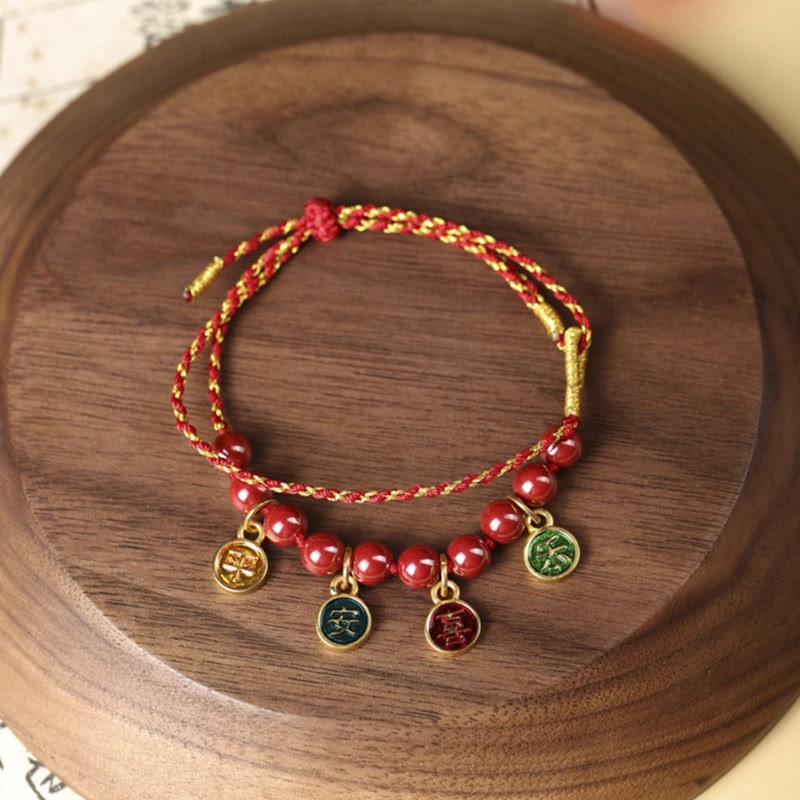 Cinnabar Peace And Joy Red String Adjustable Blessing Braided Bracelet