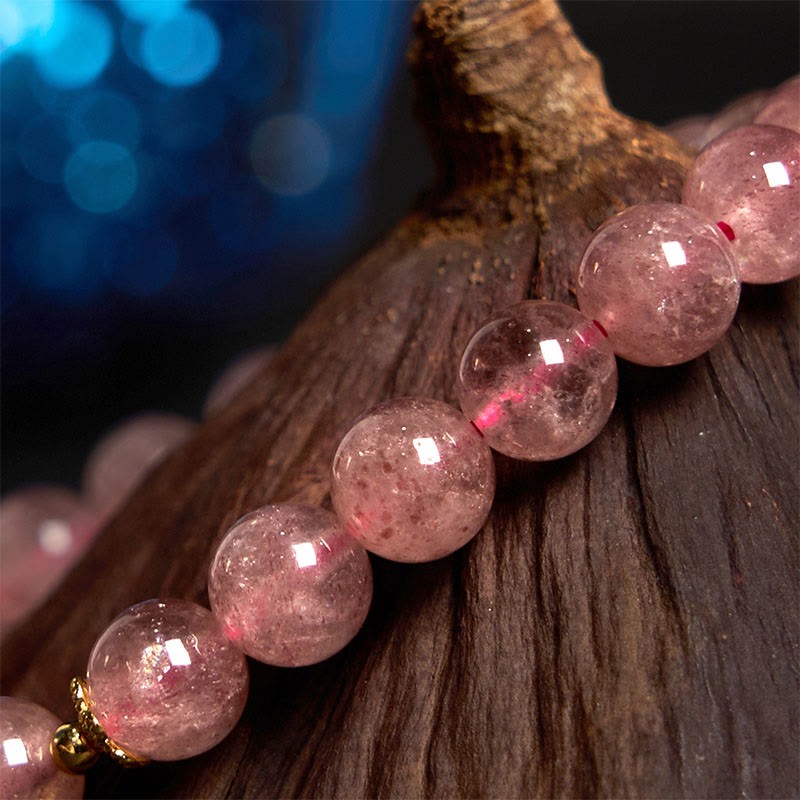 Natural Strawberry Quartz Blossom Fu Character Positivity Healing Bracelet