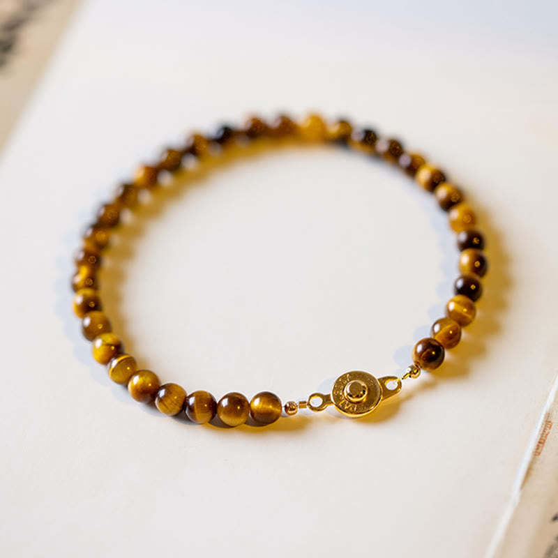 14K Gold Plated Natural Tiger Eye Stone Courage Protection Bracelet