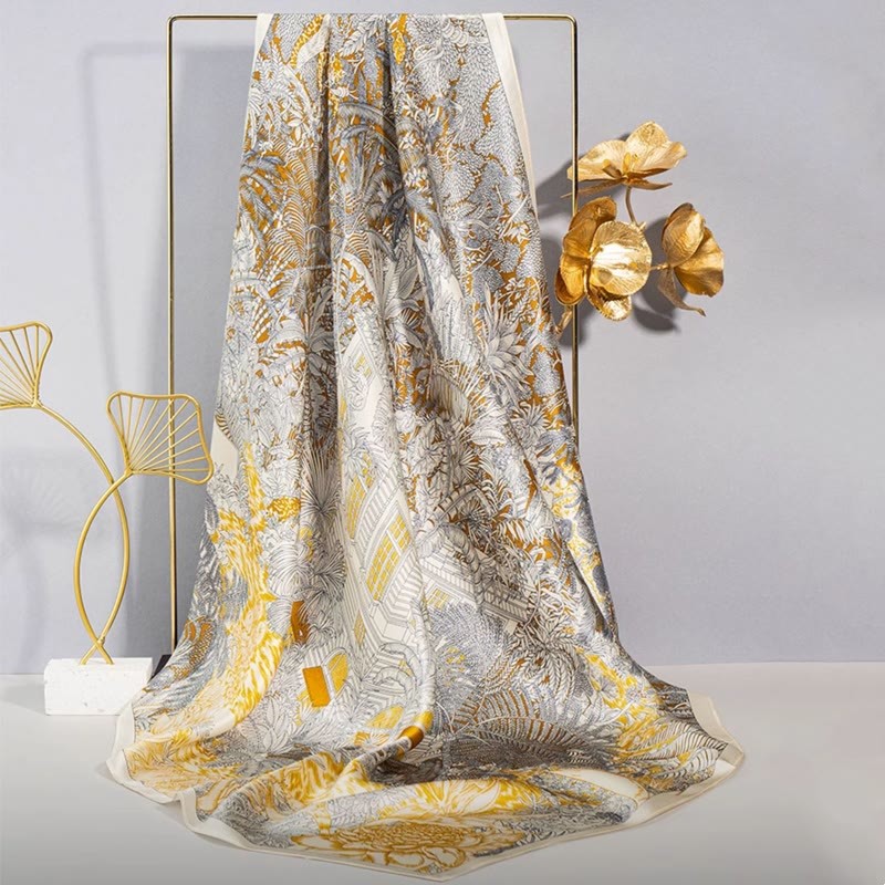 Jungle Oil Painting Auspicious Clouds 100% Mulberry Silk Scarf Premium Grade 6A Double-sided Silk Neck Scarf