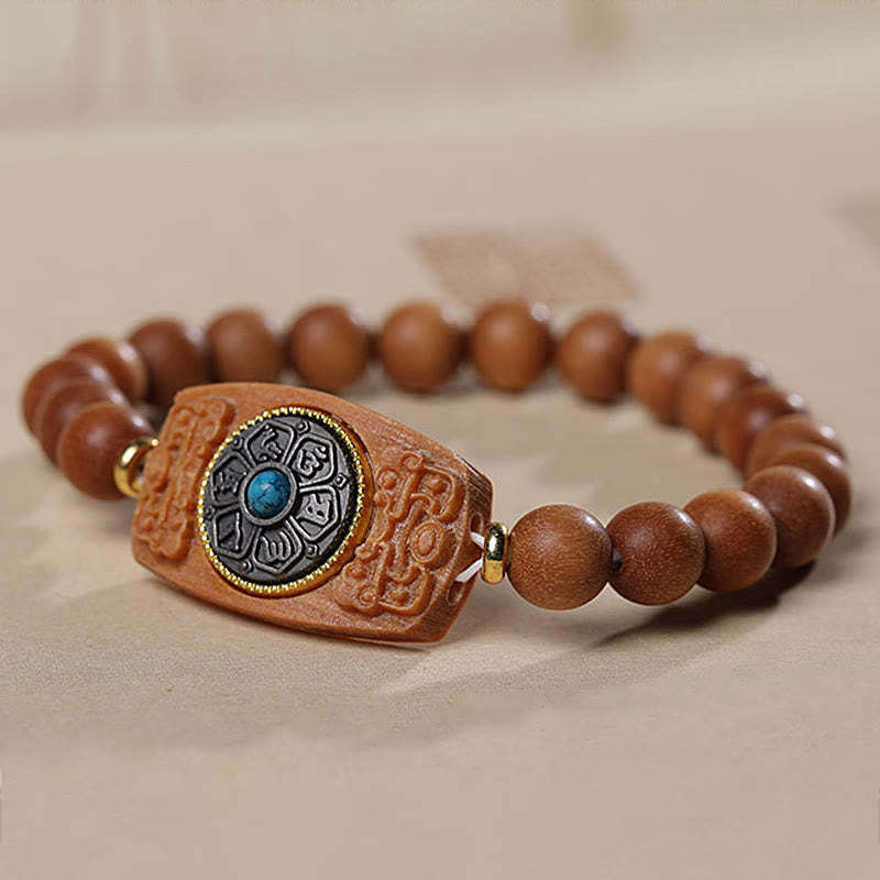 Small Leaf Red Sandalwood Green Sandalwood Six True Words Peace Bracelet