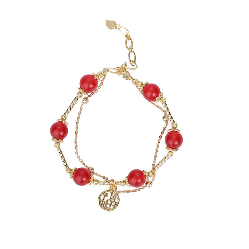 Red Agate Fu Character Charm Self-acceptance Bracelet