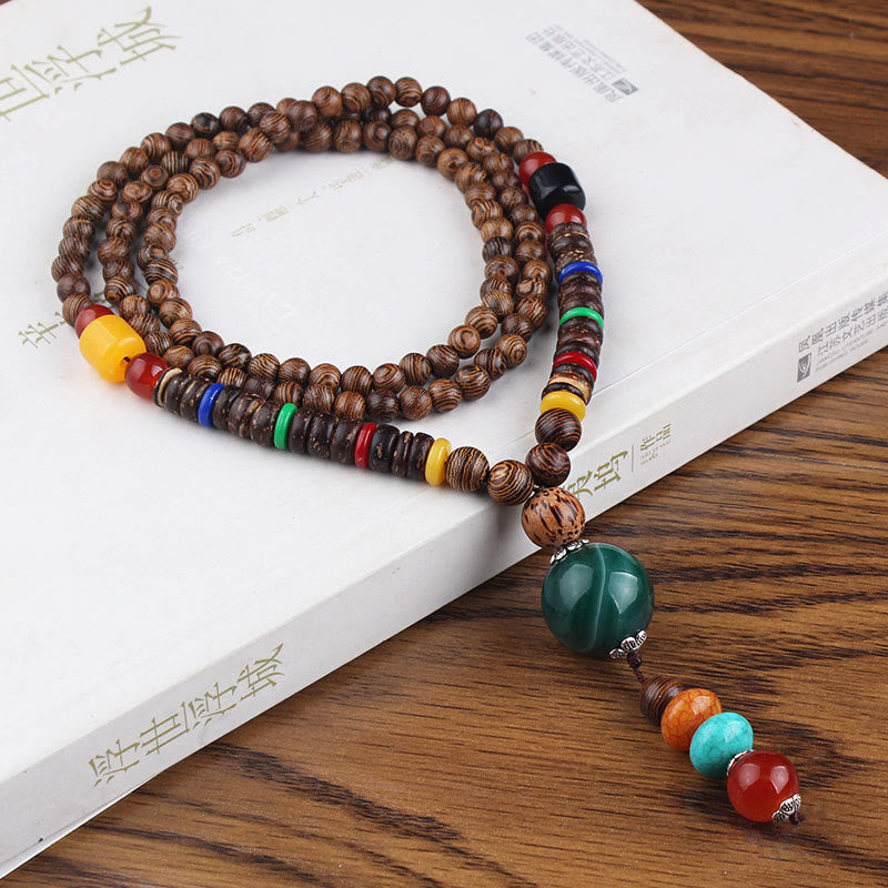 Tibetan Wenge Wood Bodhi Seed Agate Balance Peace Necklace Pendant