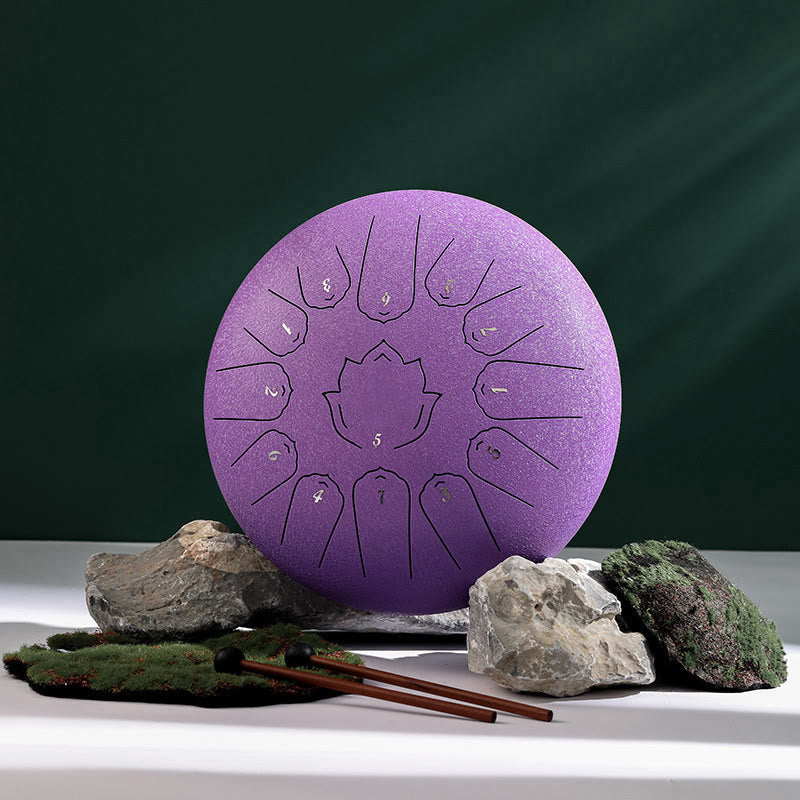 Steel Tongue Drum Sound Healing Mindfulness Lotus Pattern Yoga Drum Kit 13 Note 12 Inch Percussion Instrument